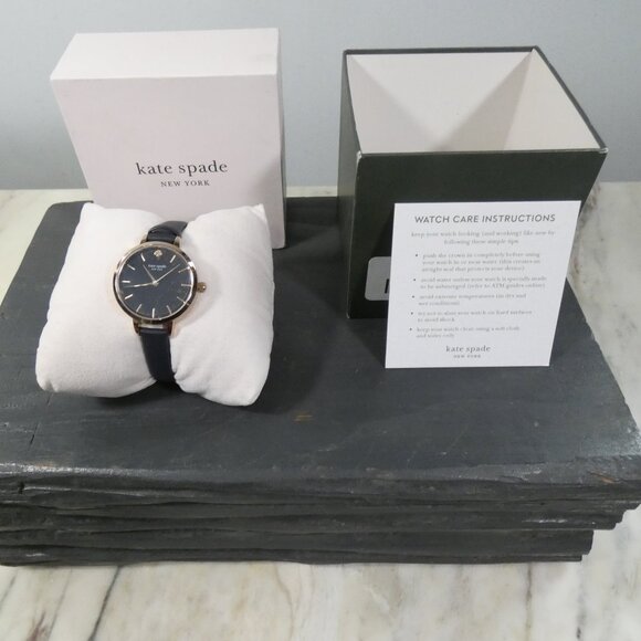 NiB Kate Spade New York Metro Slim Women's Watch,  Navy Blue Leather Strap $198 - Picture 4 of 15